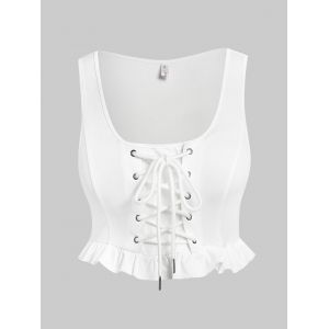 

Plus Size Flounce Lace Up Top, White