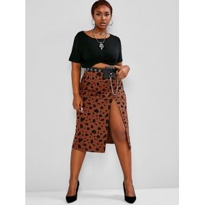 

Plus Size Cropped Tee Leopard Print Two-Piece Skirt Set, Multi