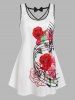 Plus Size Rose Musical Notes Lace Panel Bowknot Tank Top -  