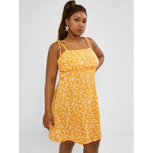 

Plus Size Tie Shoulder Ditsy Print A Line Cami Dress, Yellow