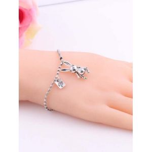 

Carved Rabbit Pendant Asymmetric Bracelet, Silver