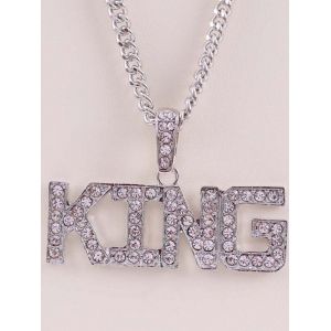 

Letters Rhinestone Hip Hop Necklace, Silver