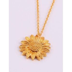 

Carved Sunflower Pendant Chain Necklace, Golden