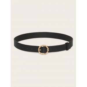 

Rhinestone Inlaid Round Pin Buckle Belt, Black