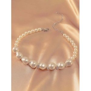 

Irregular Artificial Pearl Choker Necklace, White