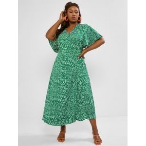 

Plus Size Ditsy Print Butterfly Sleeve Wrap Dress, Green