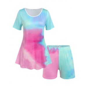 

Plus Size Tie Dye Tee and Shorts Pajamas Set, Multi