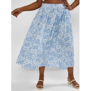 

Plus Size Palm Leaf Midi Skirt, Light blue