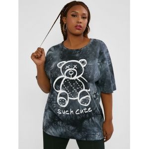 

Plus Size Tie Dye Bear Graphic Tunic Tee, Dark gray