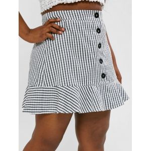 

Button Up Gingham Flounced Plus Size Mini Skirt, Multi