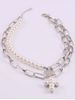 Portrait Coin Cross Faux Pearl Layers Necklace -  