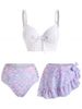 Criss Cross Mermaid Bowknot Moulded Three Piece Tankini Swimwear -  