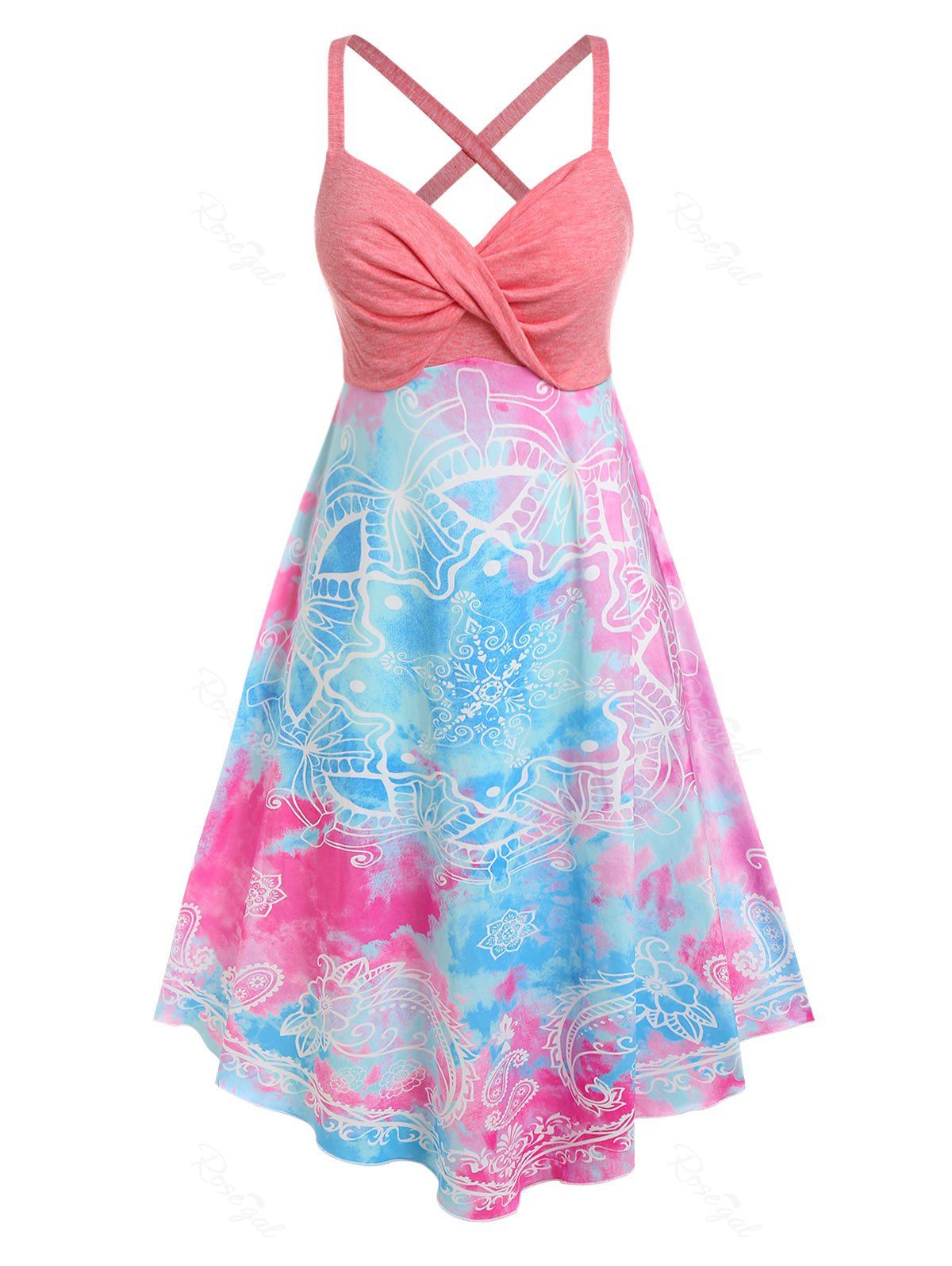 Outfit Plus Size Tie Dye Crisscross Front Twist Midi Dress  
