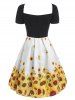 Sunflower Watermelon Print Lace Up Sweetheart Dress -  