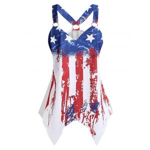 

Plus Size American Flag Ring Hanky Hem Tank Top, Blue