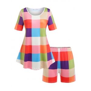 

Plus Size Colorful Plaid Shorts Pajamas Set, Multi