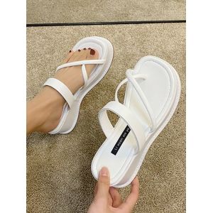 

Toe Ring Criss Cross Platform Sandals, White