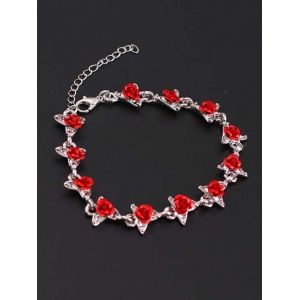 

Red Rose Charm Adjustable Bracelet, Silver