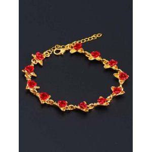 

Red Rose Charm Adjustable Bracelet, Golden