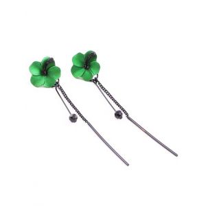

Flower Linear Long Threader Earrings, Clover green