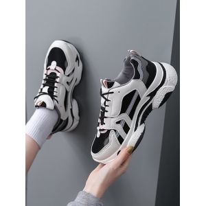 

Mesh Insert Colorblock Clunky Sneakers, Gray