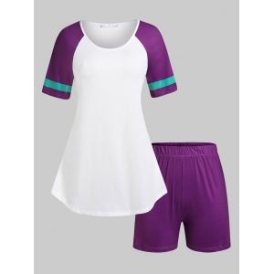 

Plus Size Raglan Sleeve Colorblock Shorts Pajamas Set, Concord