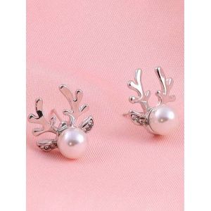 

Faux Pearl Rhinestone Antler Stud Earrings, Silver