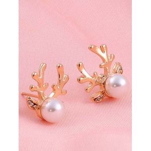 

Faux Pearl Rhinestone Antler Stud Earrings, Golden