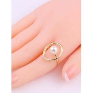 

Faux Pearl Geometric Open Ring, Golden