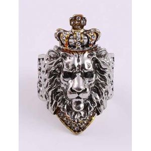 

Rhinestone Crown Lion Head Open Ring, White