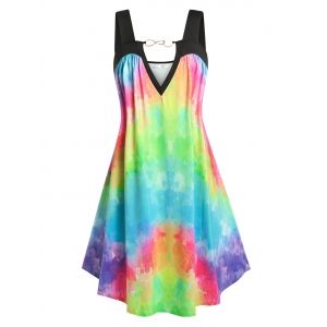 

Plus Size Keyhole Tie Dye Midi Sundress, Multi