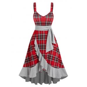 

Plaid Ruffle Knotted Midi Dress, Red