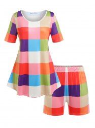 Plus Size Colorful Plaid Shorts Pajamas Set -  