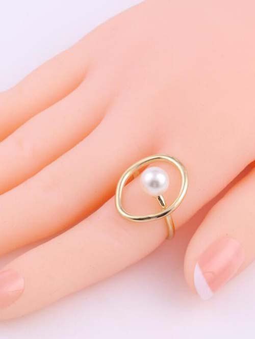 Affordable Faux Pearl Geometric Open Ring  