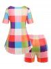 Plus Size Colorful Plaid Shorts Pajamas Set -  
