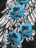 Flower Feather Print Open Shoulder Handkerchief T Shirt -  