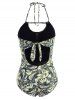 Floral Print Mesh Insert Halter One-piece Swimsuit -  