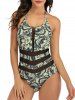 Floral Print Mesh Insert Halter One-piece Swimsuit -  