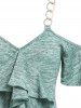 T-shirt Chiné à Epaule Dénudée à Volants - Vert XXXL