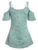 T-shirt Chiné à Epaule Dénudée à Volants - Vert XXXL