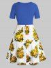 Plus Size Flower Butterfly Print Lace Insert O Ring Dress -  
