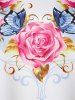 Plus Size Cold Shoulder Ombre Color Rose Print Tee -  