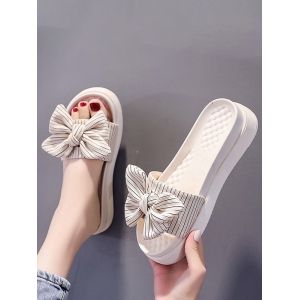 

Stripes Bowknot Platform Outdoor Slippers, Warm white