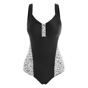 

Leopard Panel Knotted One-piece Swimsuit, Black