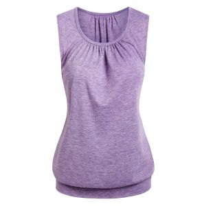 

Pleated Heathered Blouson Tank Top, Light purple