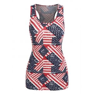 

American Flag Printed Racerback Tank Top, Multi