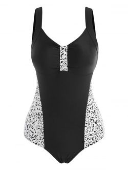 Leopard Panel Knotted One-piece Swimsuit - BLACK - M