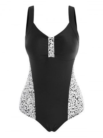 Leopard Panel Knotted One-piece Swimsuit - BLACK - L