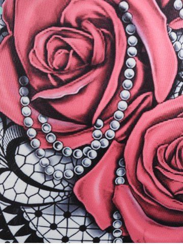 Plus Size Rose Print Lace Up Tee
