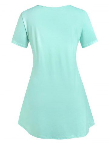 Plus Size Rose Print Lace Up Tee